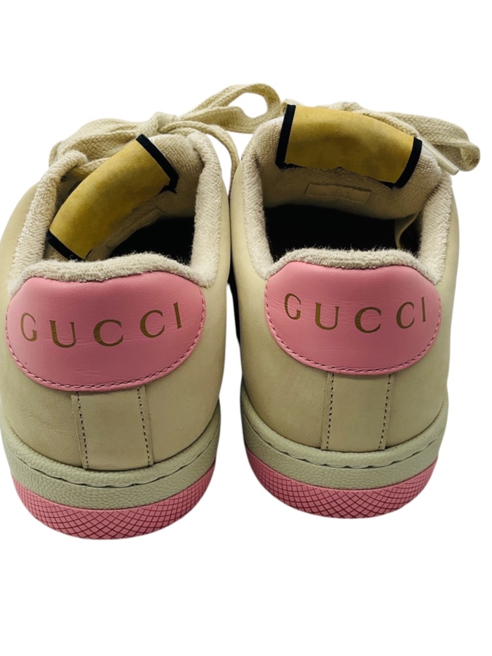 GUCCI BEIGE / DARK BROWN / PINK GG CRYSTAL SCREENER SNEAKER - Picture 5 of 7